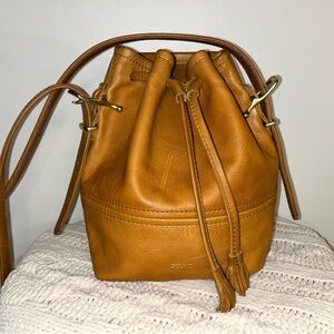 ONE OF A KIND FOUNT LEATHER BUCKET BAG in Goldenrod, New